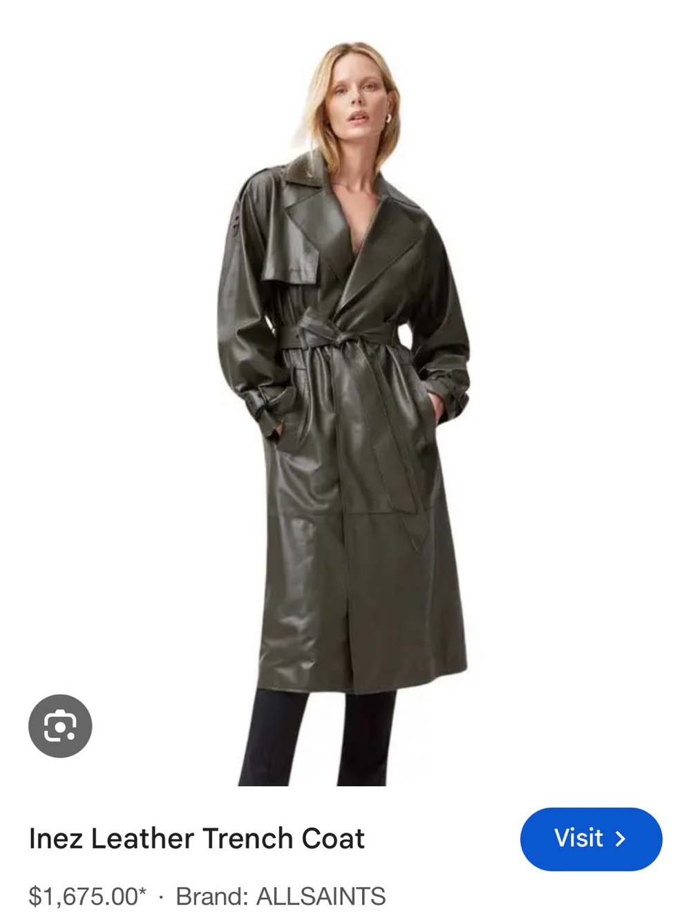 All Saints Inez Leather Trench - Green size 12 us
